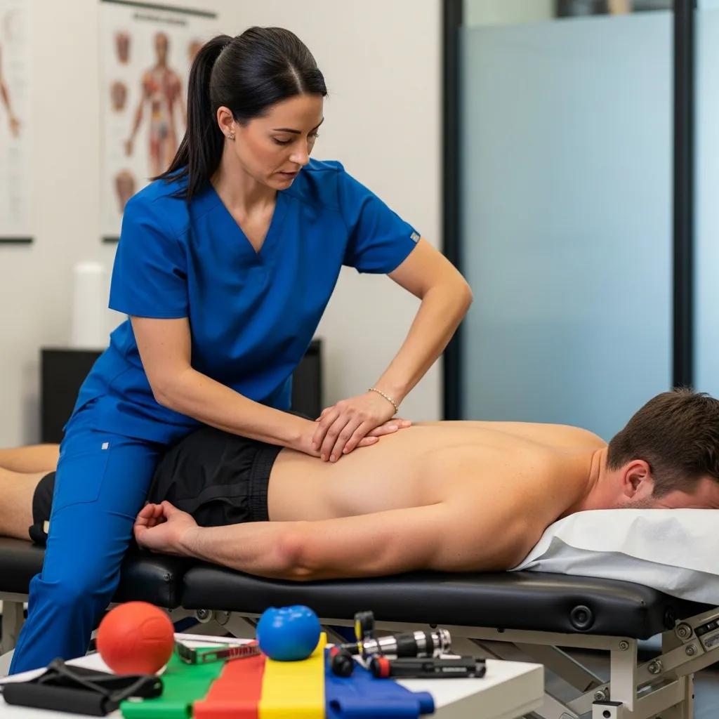 Chiropractor demonstrating techniques for treating sports injuries