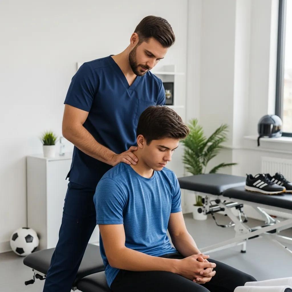 Chiropractor treating an athlete for sports injury in a modern clinic